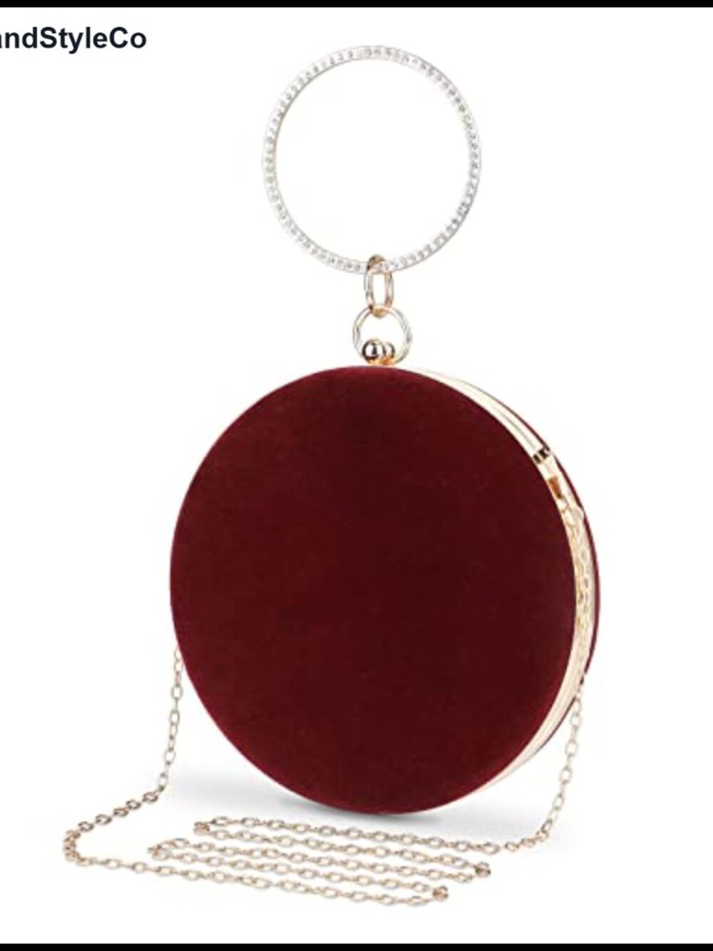 Round Velvet Clutch Purse Formal Evening Bag with Chain